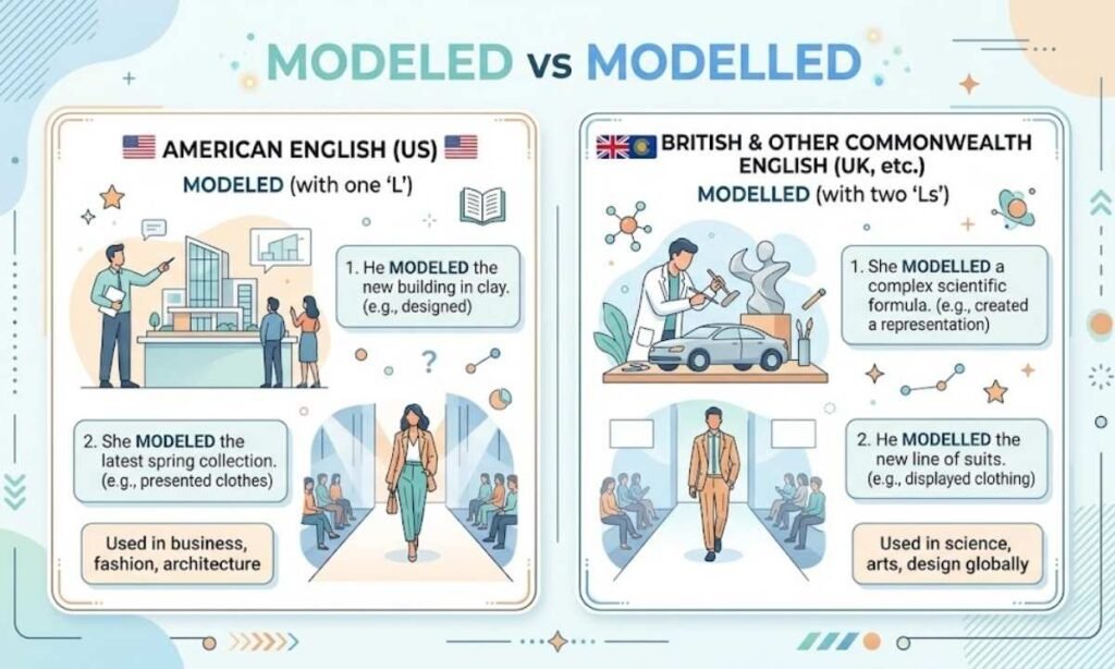 Modeled and Modelled in Real Sentences
