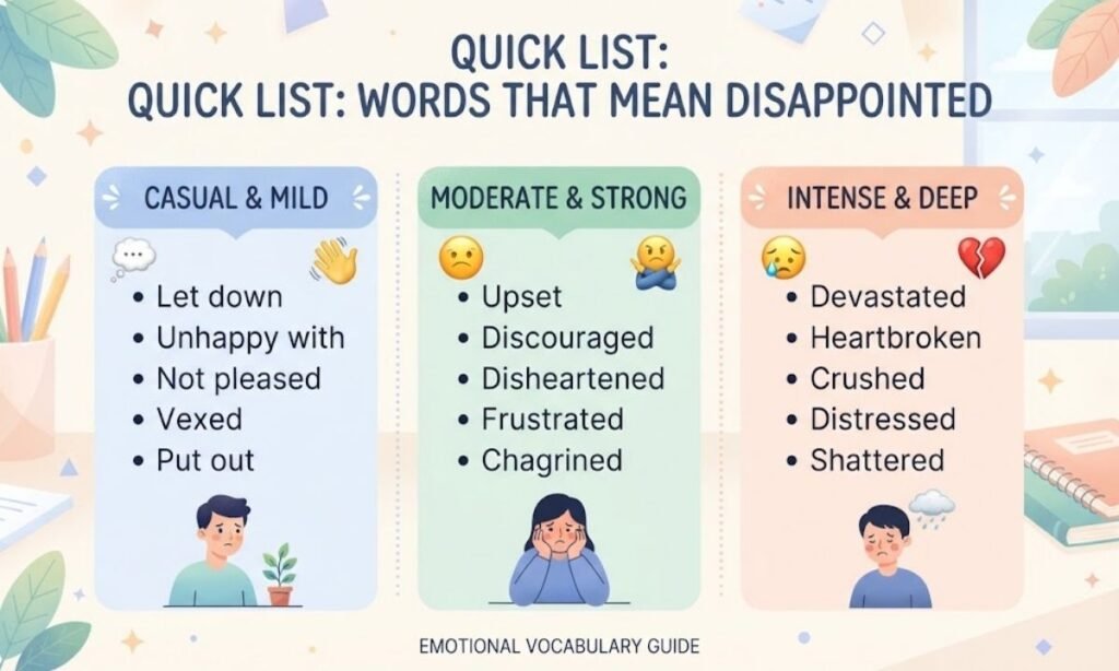 Quick List Words That Mean Disappointed