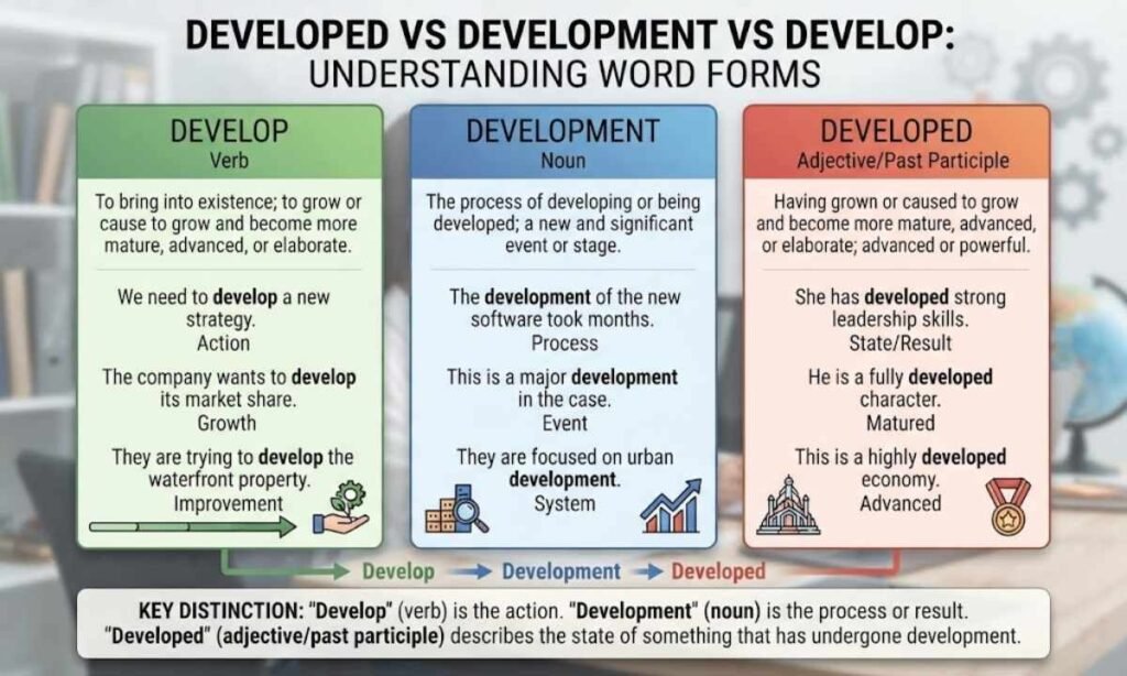 Developed vs Development vs Develop